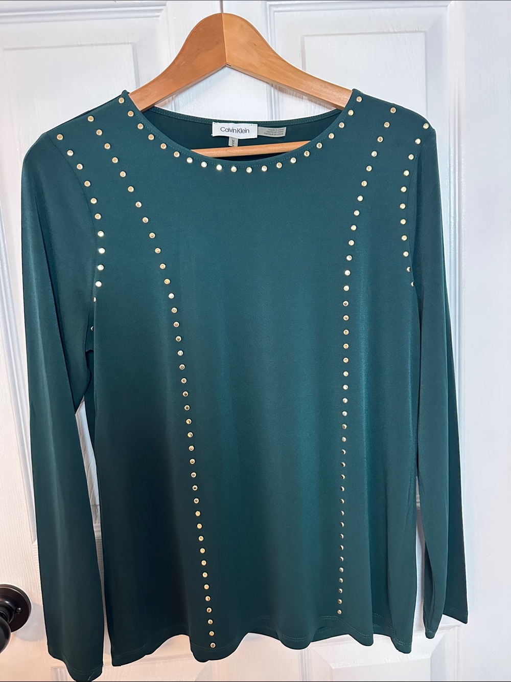 Calvin Klein Teal Long Sleeve Studded Shift Dress